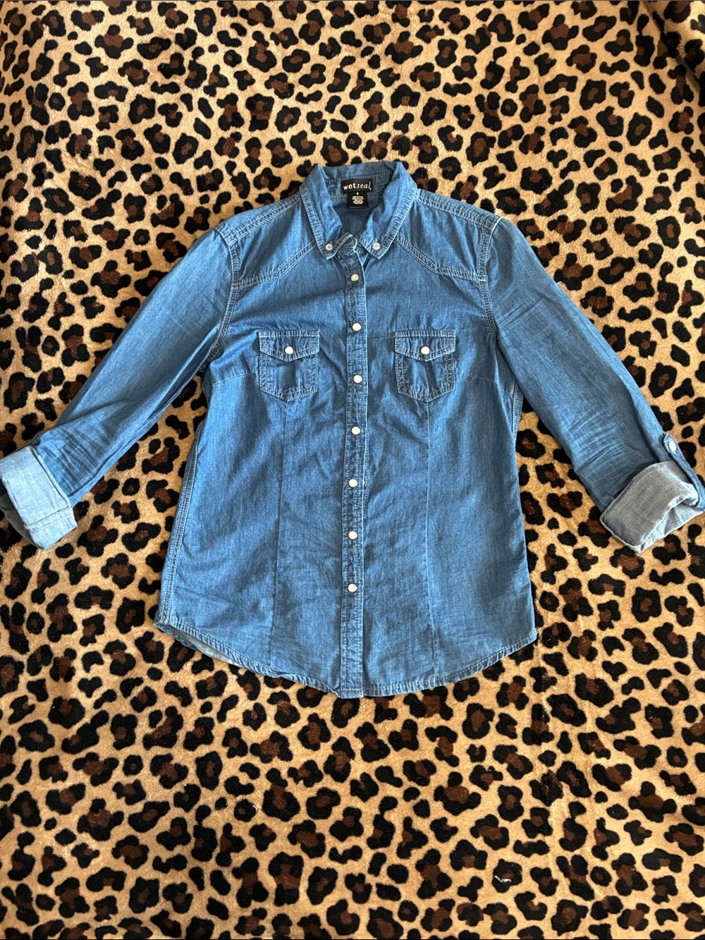 Wet Seal Medium Blue Denim Button-Up Shirt
